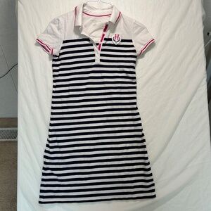 Tommy Hilfiger Polo Preppy Dress Stripes Collar pink‎ White Blue Size XS.
